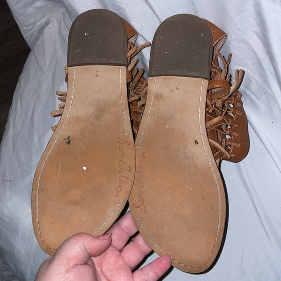 Sam Edelman Griffen Gladiator Fringe Leather Boho Thong Sandals size 9 Brown - Picture 11 of 16